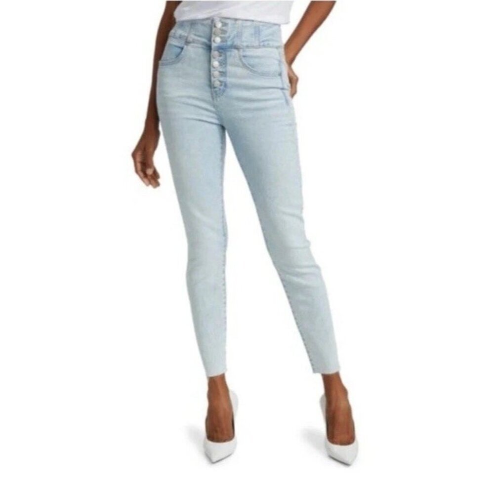 Veronica Beard Woman's 26/2 Katherine Corset High Button Fly Jeans Glacier Blue